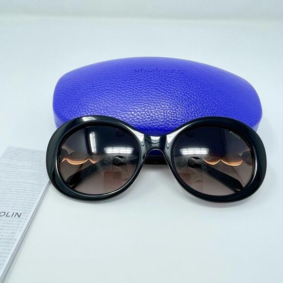 EMILIO PUCCI 55MM Round Sunglasses Shiny Black Bordeaux print retro Cobain 60s - Picture 12 of 16